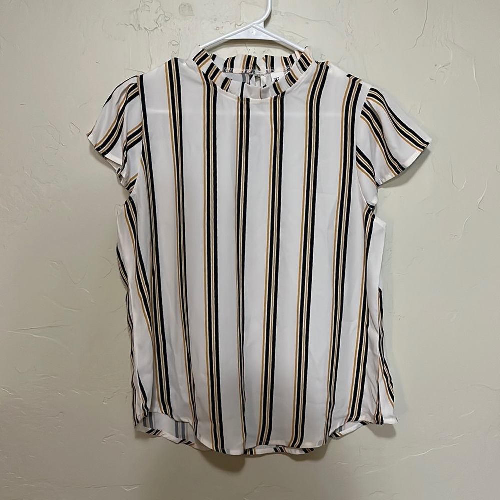 Striped Blouse with Ruffled Collar